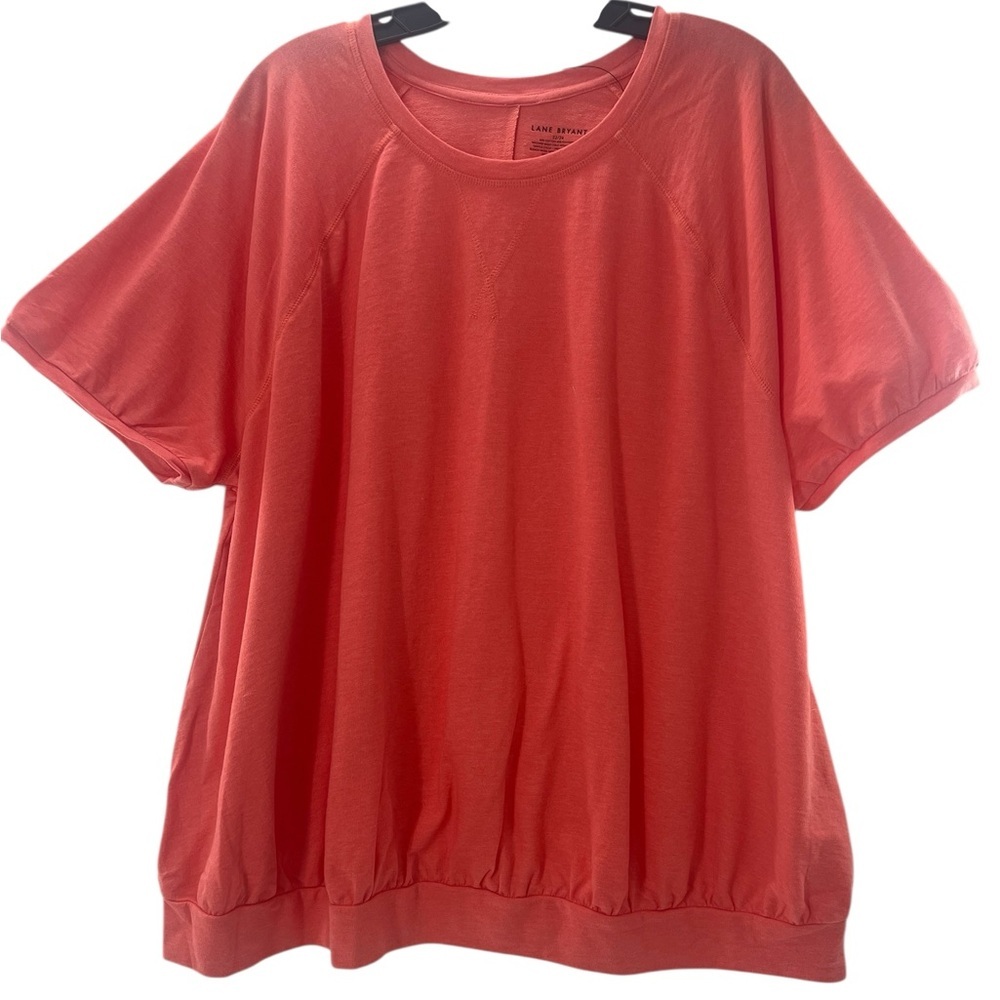 NWT Lane Bryant Puff Sleeve Open Crew Neck Women's Coral Top 22/24 - Picture 2 of 8